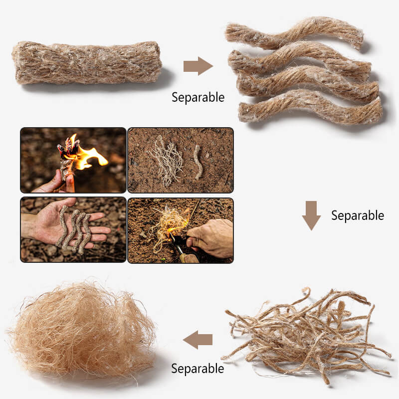 LINEVI Wax Rope Tinder Rope Firestarter Cord Camping Emergency Fire Starter Rope - 12 Pieces