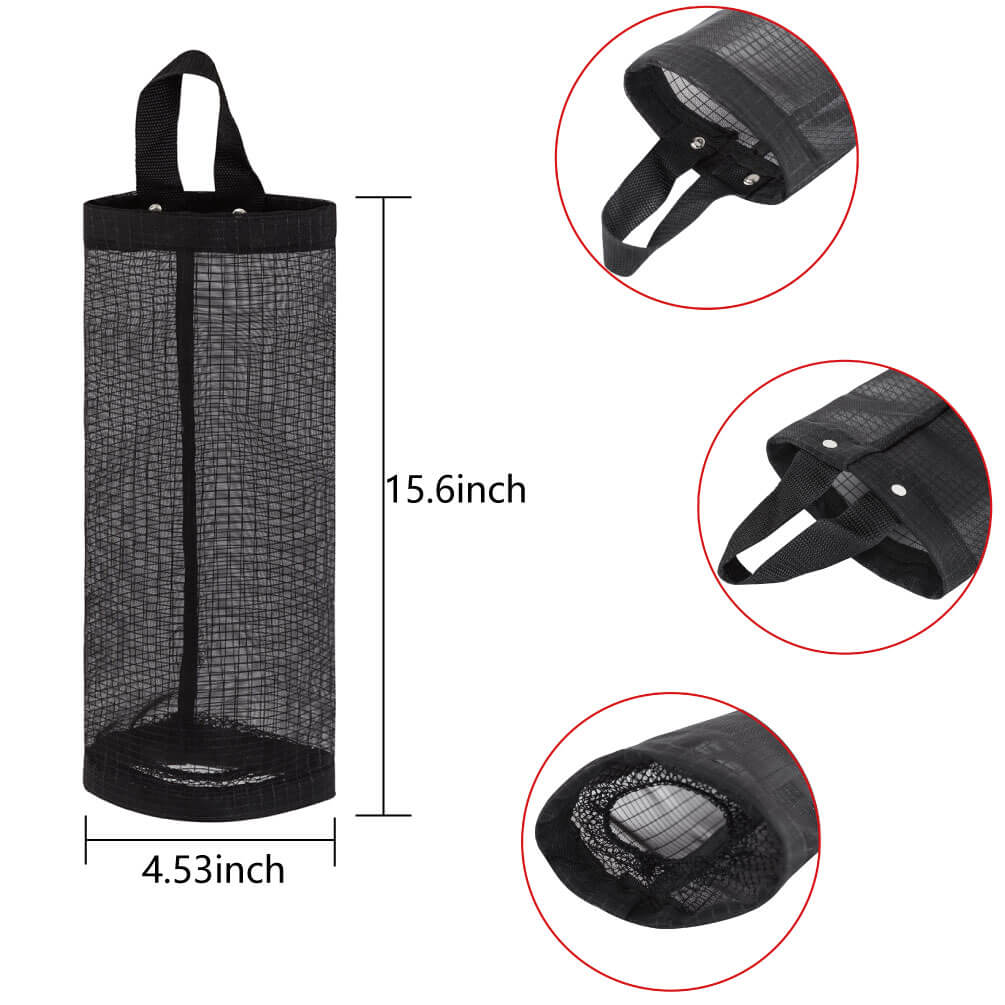 LINEVI Bag Holder for Plastic Bags, 2 Pcs Polyester Grocery Bag Holder Plastic Dispenser Foldable Breathable Washable Hanging Mesh Garbage Bag Organizer for Kitchen Plastic Bag Storage