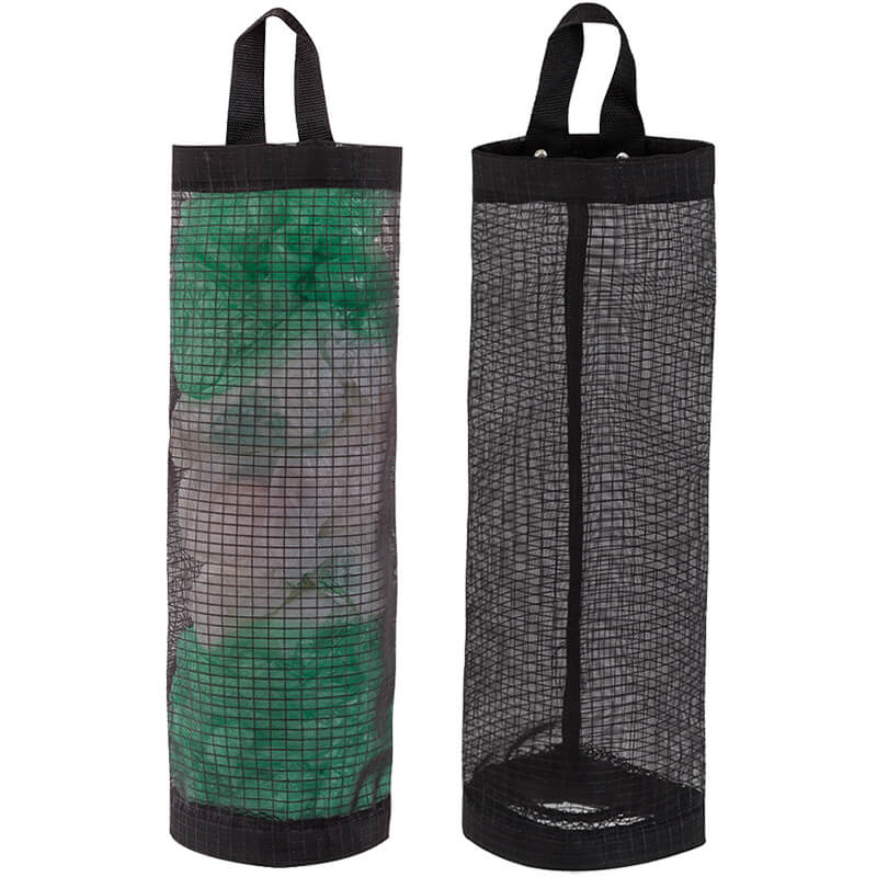 LINEVI Bag Holder for Plastic Bags, 2 Pcs Polyester Grocery Bag Holder Plastic Dispenser Foldable Breathable Washable Hanging Mesh Garbage Bag Organizer for Kitchen Plastic Bag Storage