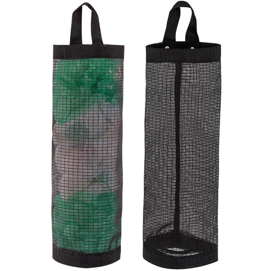 LINEVI Bag Holder for Plastic Bags, 2 Pcs Polyester Grocery Bag Holder Plastic Dispenser Foldable Breathable Washable Hanging Mesh Garbage Bag Organizer for Kitchen Plastic Bag Storage
