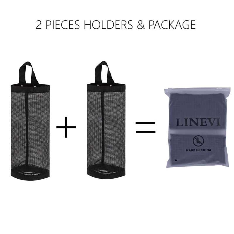 LINEVI Bag Holder for Plastic Bags, 2 Pcs Polyester Grocery Bag Holder Plastic Dispenser Foldable Breathable Washable Hanging Mesh Garbage Bag Organizer for Kitchen Plastic Bag Storage